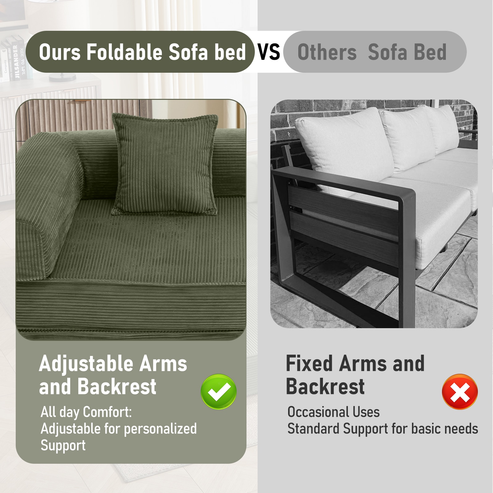Convertible Sleeper Sofa Bed Modular Corduroy Couch With Pillows_voghion.com